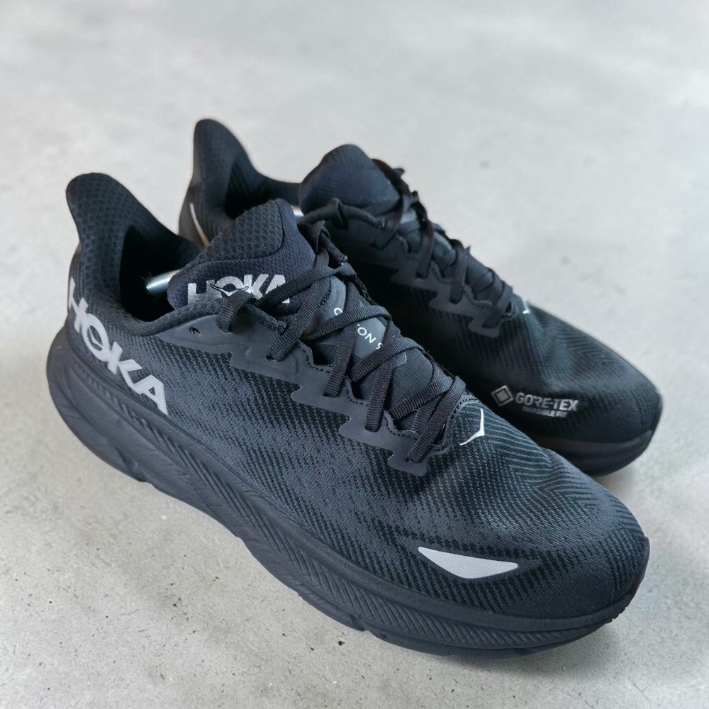 Hoka One One Clifton 9 Gore-Tex Mens 14 D Triple Black Waterproof *No Insoles*